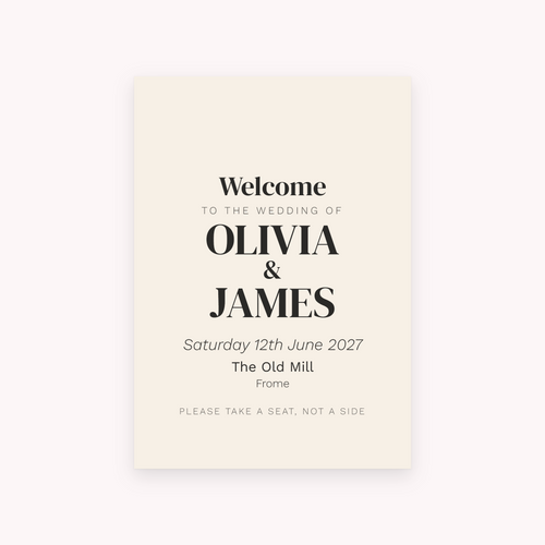 Arch A1 sign, shown with the sample names Olivia & James