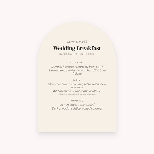 Arch menu, shown with the sample names Olivia & James
