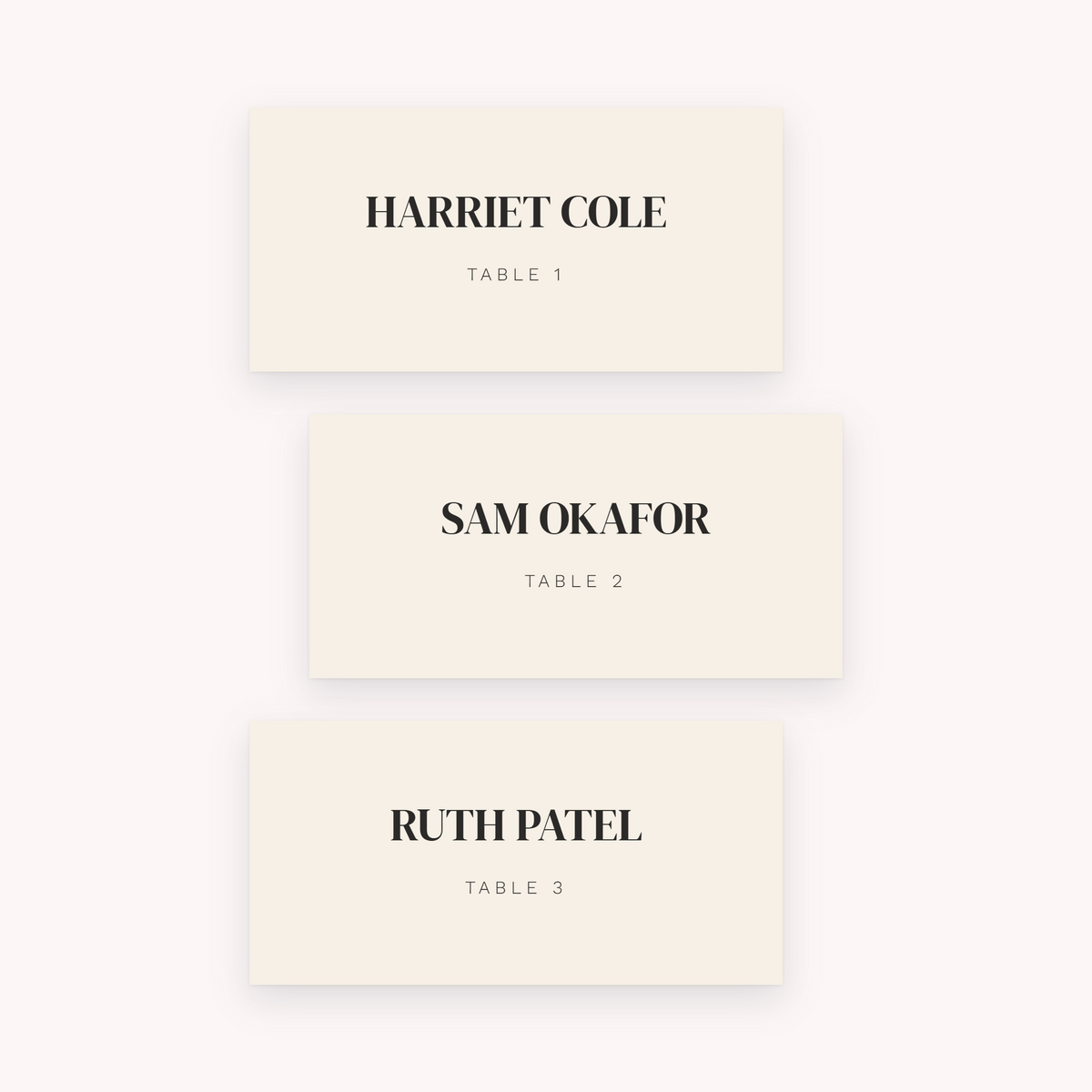 Arch place cards, shown with the sample names Olivia & James