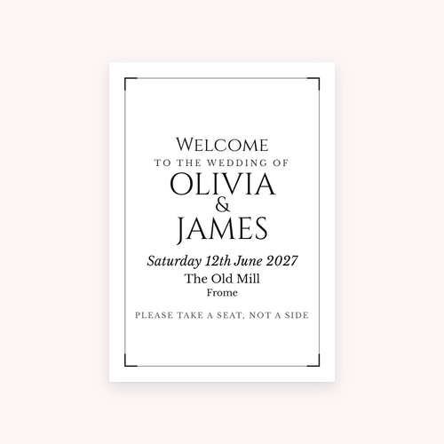 Black Tie A1 sign, shown with the sample names Olivia & James