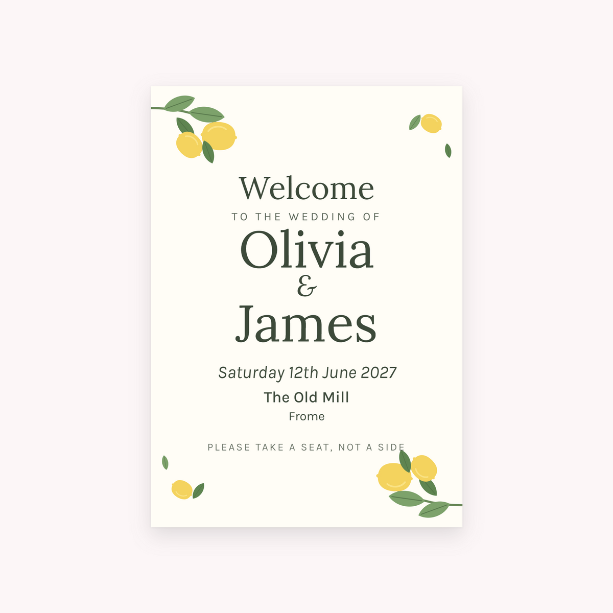 Citrus A1 sign, shown with the sample names Olivia & James