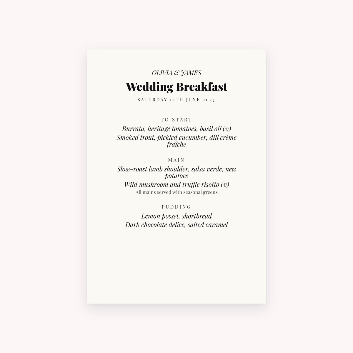 Galley menu, shown with the sample names Olivia & James