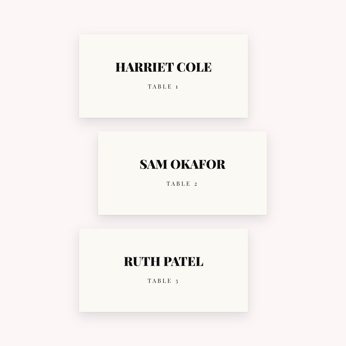 Galley place cards, shown with the sample names Olivia & James