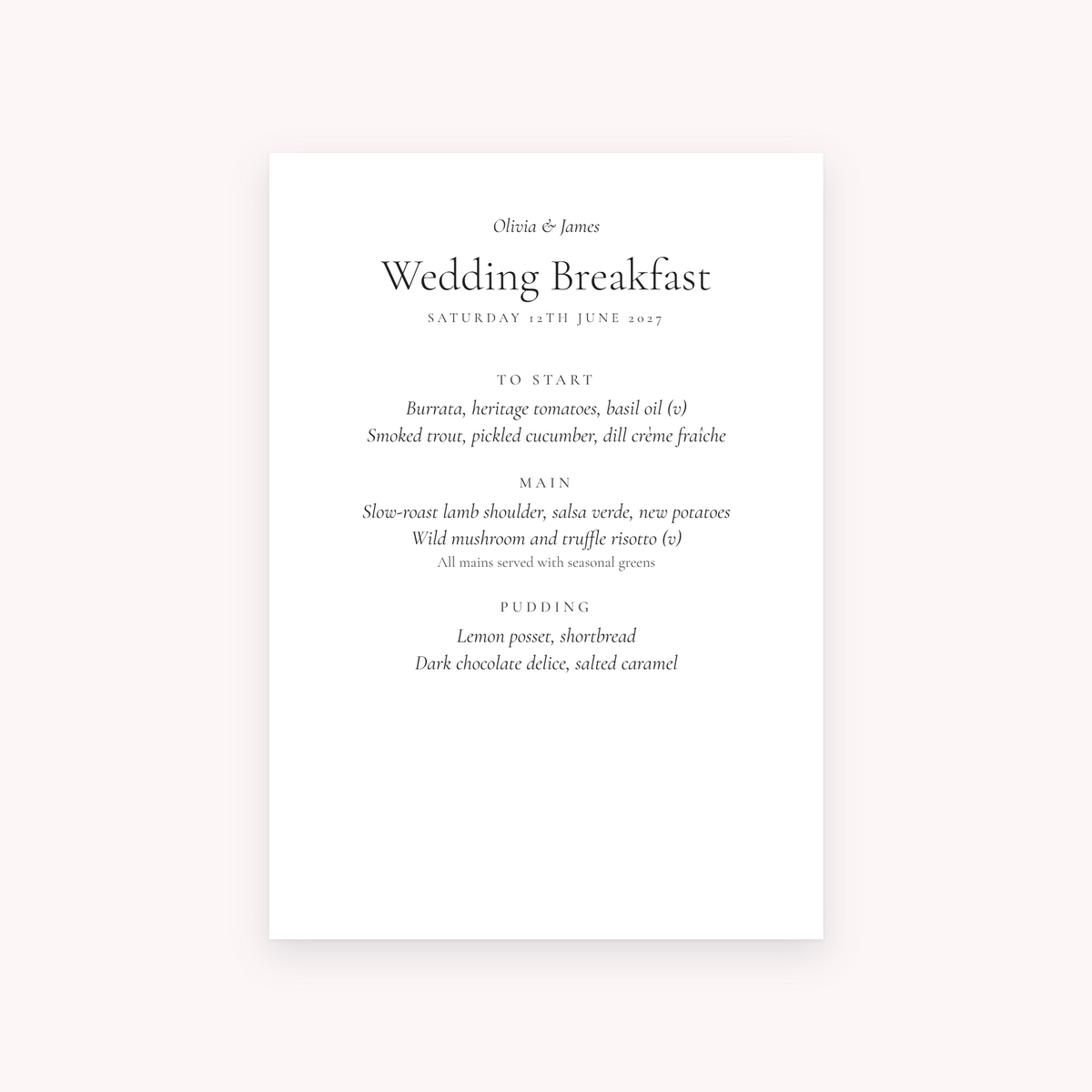 Ledger menu, shown with the sample names Olivia & James