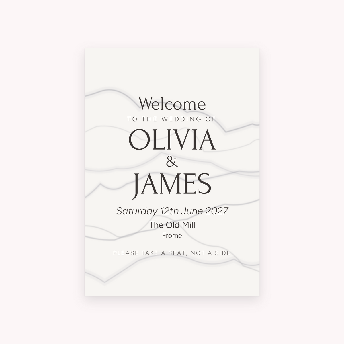 Marble A1 sign, shown with the sample names Olivia & James