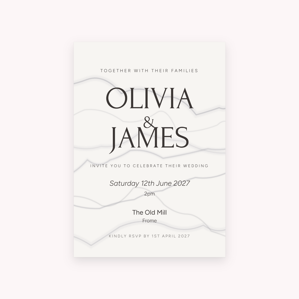 Marble invitation, shown with the sample names Olivia & James