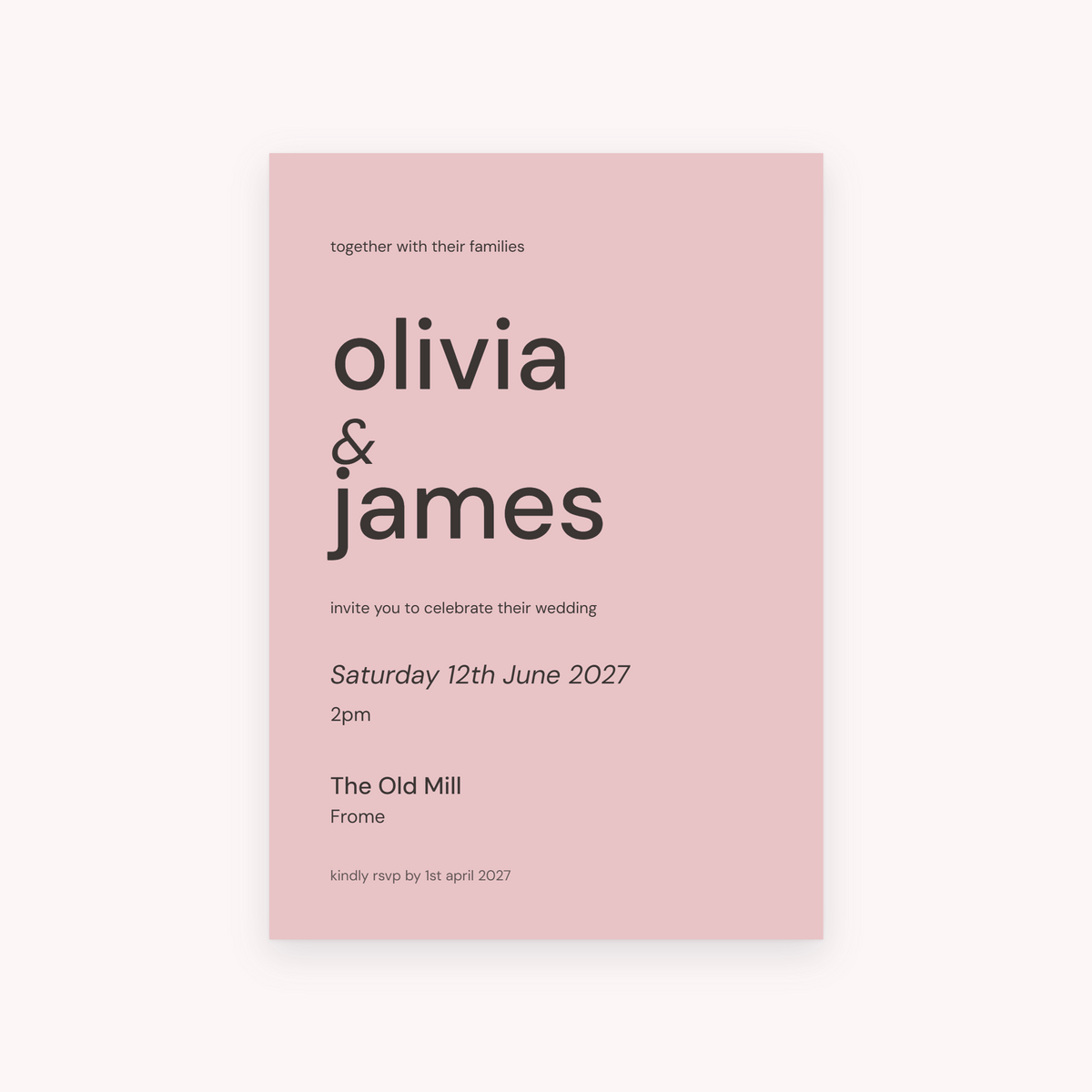 Proof invitation, shown with the sample names Olivia & James
