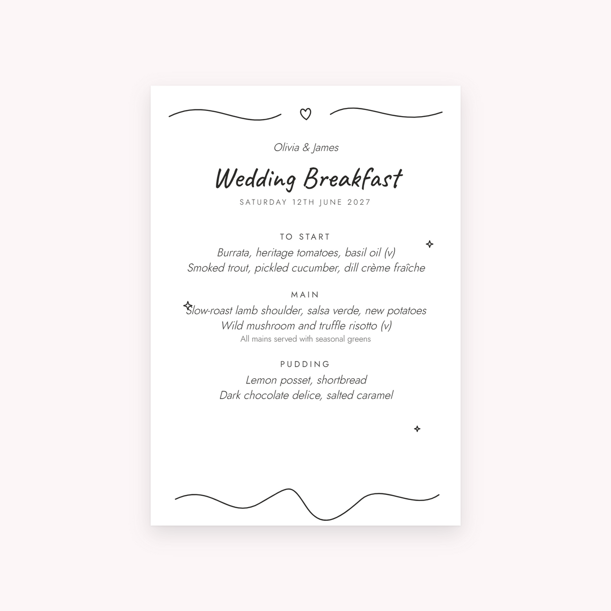 Scribble menu, shown with the sample names Olivia & James