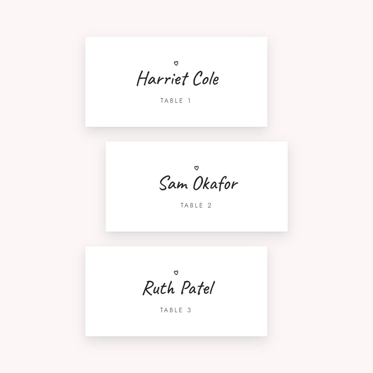 Scribble place cards, shown with the sample names Olivia & James