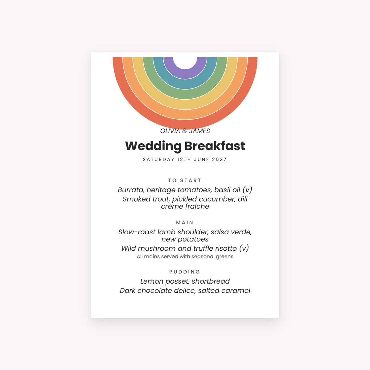 Spectrum menu, shown with the sample names Olivia & James