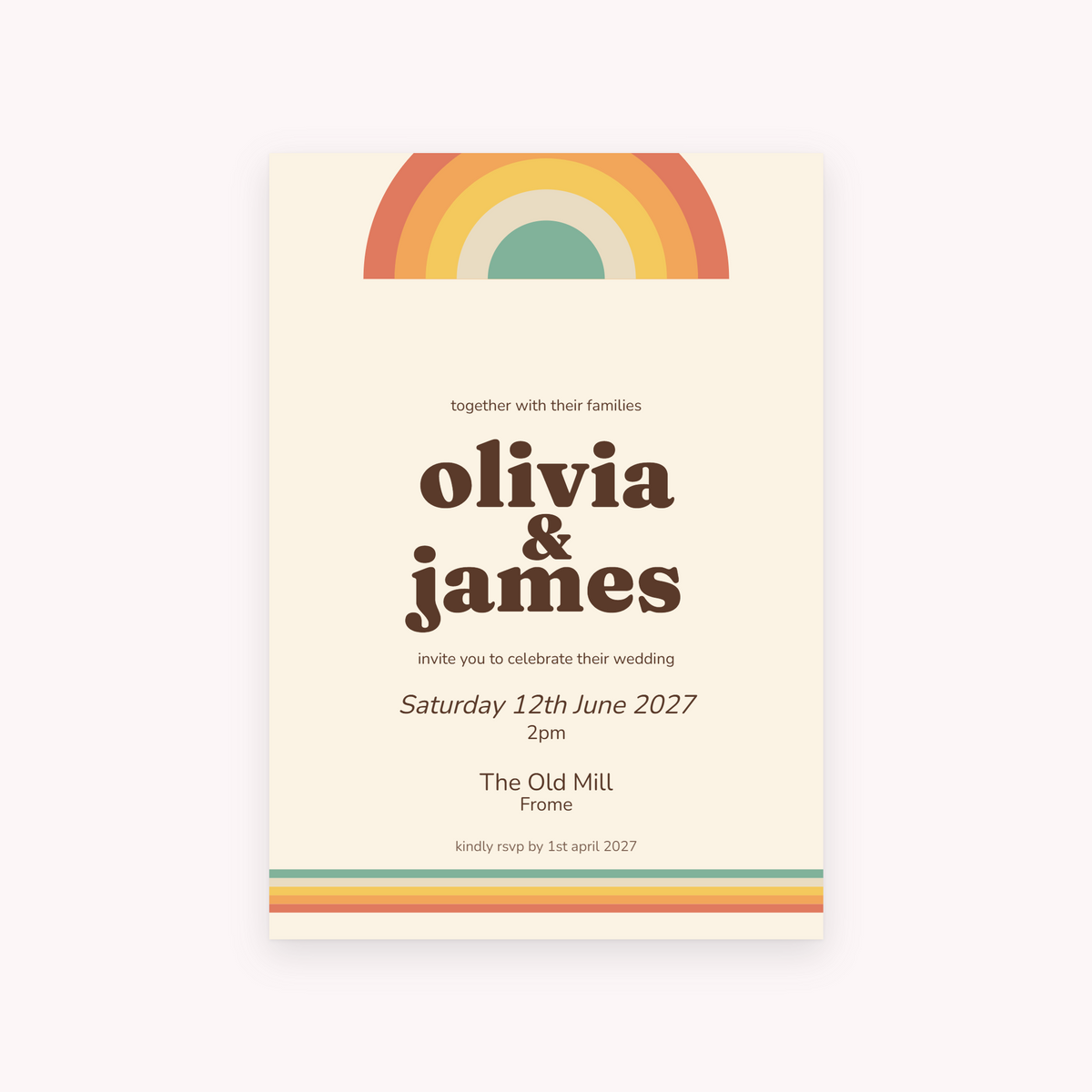 Sunset invitation, shown with the sample names Olivia & James